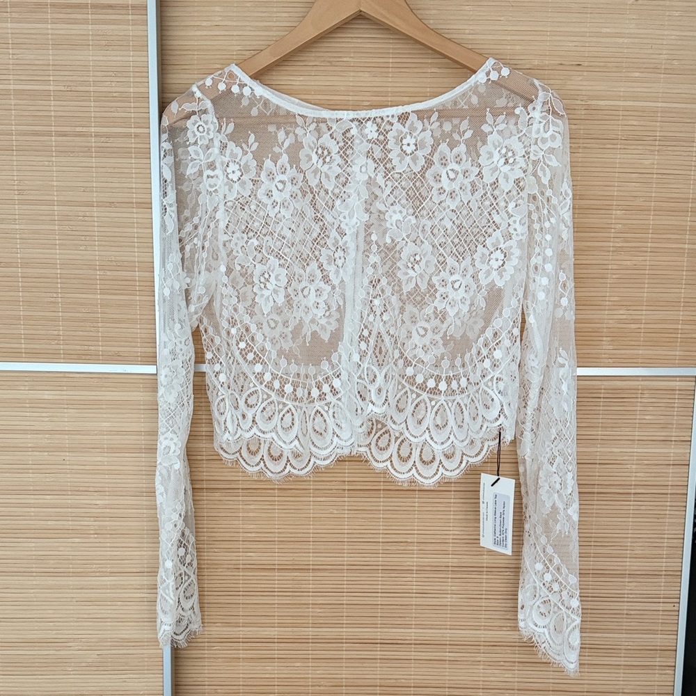 White Studio Bridal long sleeve lace topper